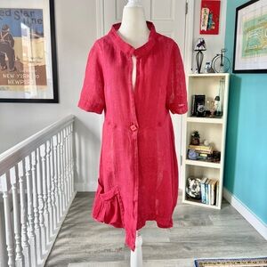 Vintage Lili Sheer Italian Flax Pleat Pocket Lagenlook Tunic Cardigan (size M)